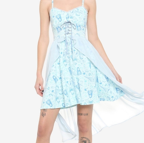 Hot Topic Dresses & Skirts - Hot Topic Corpse Bride Emily Flowy Lace-Up Cami hi low Dress xs light blue nwt